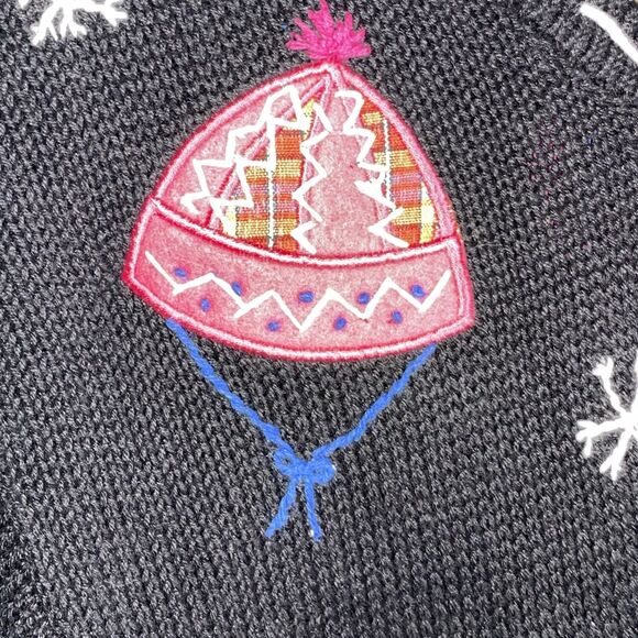 Vintage Bobbie Brooks Black Holiday Sweater XL Mittens Hats Embroidered Cardigan - Picture 4 of 9